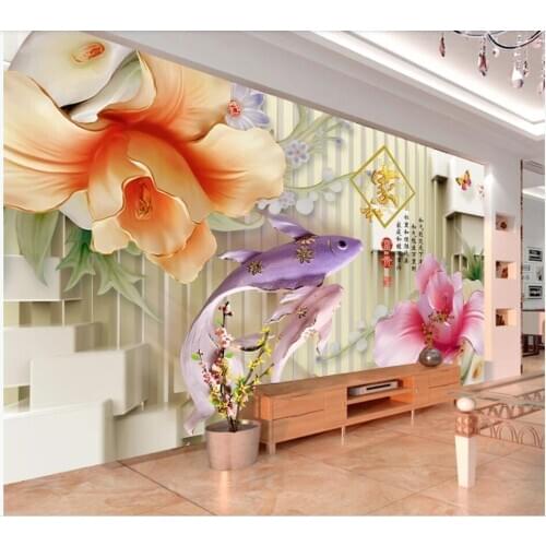 Custom photo 3d wallpaper Beautiful pretty lady jade carving magnolia carp home decor 3d wall mural wallpaper for living room