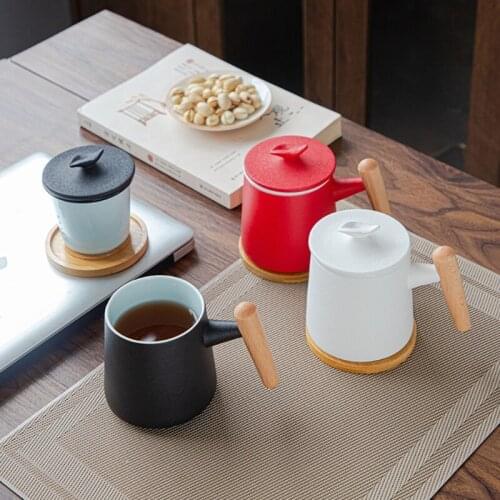 400ml Sandalwood Handle Tea Mug, Chinese Ceramic Tea Cup, with Infuser and Lid