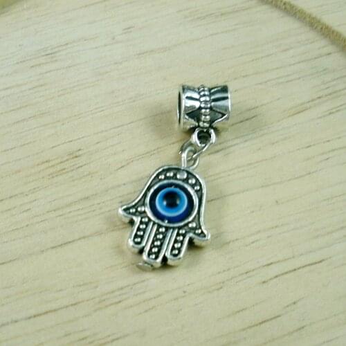 Hot ! 80Pcs Antique Silve Hamsa Hand EVIL EYE Kabbalah Good Luck Charm Pendant 30x13mm A010263
