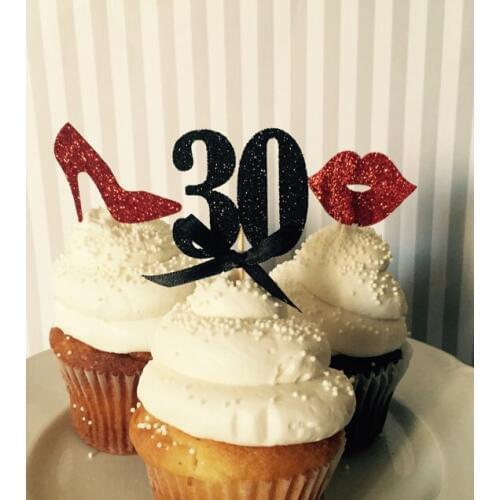 CUSTOM number glitter lips shoes 30th birthday cupcake Toppers baby bridal shower wedding party cake decorations food picks