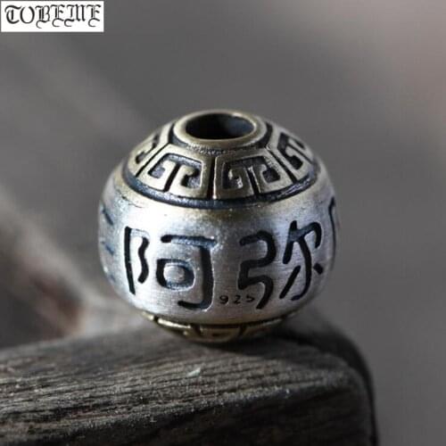 Real 925 Silver Buddhist E Mi Tuo Fo Beads DIY Jewelry Findings Good Luck Jewelry Bead Sterling Silver Lucky Symbol Bead