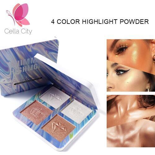 Cella City face highlighter iluminador bronzer face shimmer and shine make up powder glow kit palette woman cosmestic