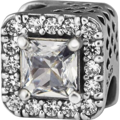 DIY Fits for Pandora Beads Bracelets Geometric Radiance Charms with Clear CZ 100% 925 Sterling-Silver-Jewelry Free Shipping