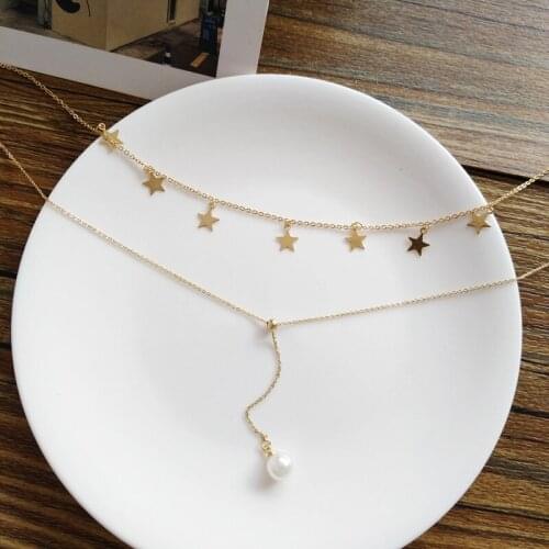 Elegant Female Pearl Star Tassel Pendant Necklace Fashion Double Layer Gold Chain Choker Charming Womens Party Jewelry