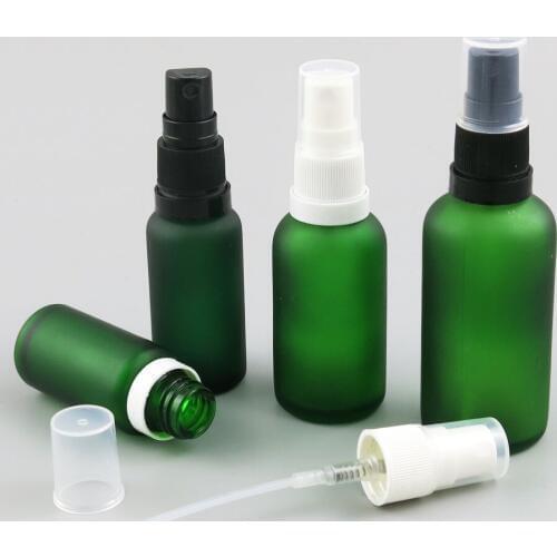 Refillable Empty Frost Green Glass Essential Oil Bottle With Tamper Evident Spryaer 5ml 10ml 15ml 20ml 30ml 50ml 100ml 10pcs