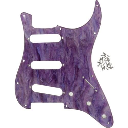 FLEOR Abalone SSS Pickguard Scratch Plate 1Ply with Screws for 11 Hole Strat Style Electric Guitar Parts,Purple Shellfish Color
