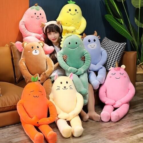 60/80/95cm Cute Animals & Fruits Human Model Plush Toy Stuffed Cartoon Dinosaur Unicorn Cow Bear Cats Doll Baby Appease Toys