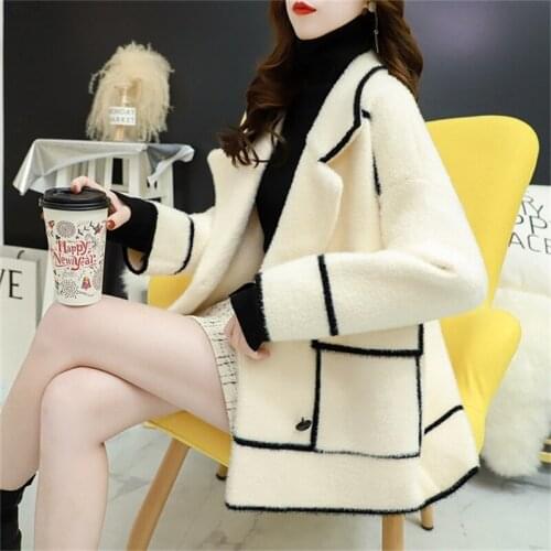 Cardigan Sweater Women 2020 Autumn Winter Fashion New Loose Long-Sleeved Small Fragrant Mink Fleece Sweater Coat Trend 132