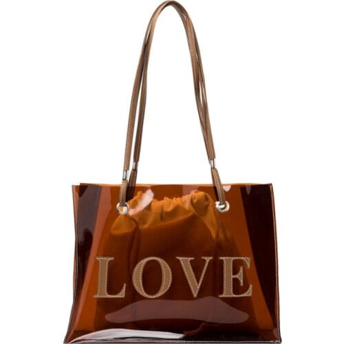 Love Letter Transparent Handbag Jelly Shoulder Bag Womens Tote Bag Waterproof Beach Bag PVC Transparent Bag For Women