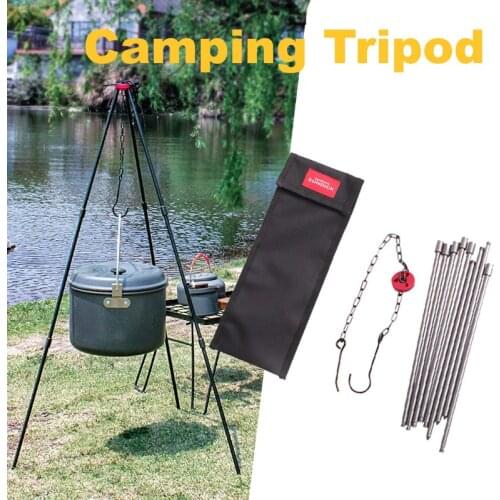 Campfire Tripod Camping Hanging Pot Rack Picnic Campfire Tripod Outdoor Cookware Cooking Hanging Hook Portable Triangle Support
