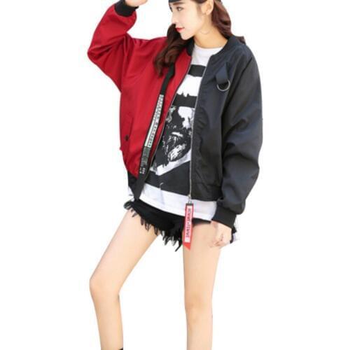 Patchwork Casual Bomber Jacket Women Two Tone Patch Back Autumn Jackets Letter Ribbon Zip Up Jackets Women Jacket