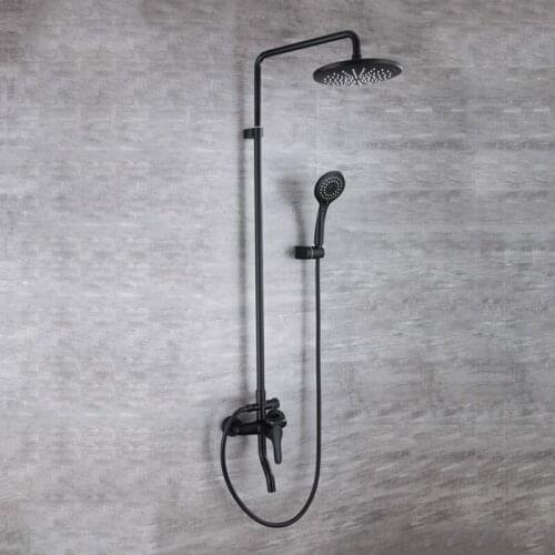 Matte Black Rainfall Shower Set Wall-Mounted Triple Function Shower Head Handheld Shower Hot and Cold Water Faucet