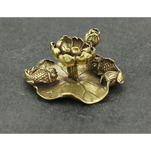 Antique Goldfish Lotus Copper Figurines Home Garden Decoration Vintage Sculpture Creative Incense Burner Art Ornaments Crafts