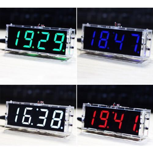 Stylish 4-digit DIY Digital LED Clock Kit Light Control Temperature Date Time Display with Transparent Case Timer DIY Kit
