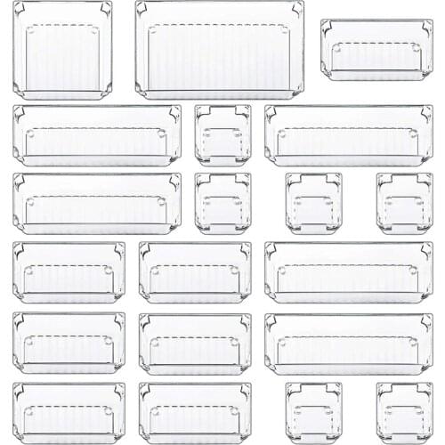 20-Piece Transparent Drawer Storage Box Set Bathroom Office Storage Divider Box Suitable for Desk Dressing Table Cabinet