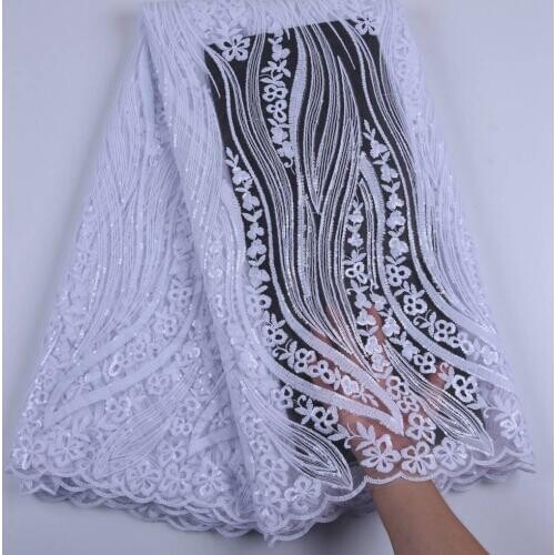 New African Lace Fabric 2019 High Quality Lace White Sequin Fabric French Milk Silk Lace Fabric Nigeria Tulle Wedding Lace S1686