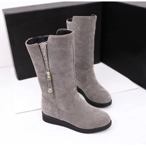2021 New furry Ankle Boots Women For Autumn Winter Fashion Round platforms heel Zipper Womens Chelsea Boots Plus size 35-43