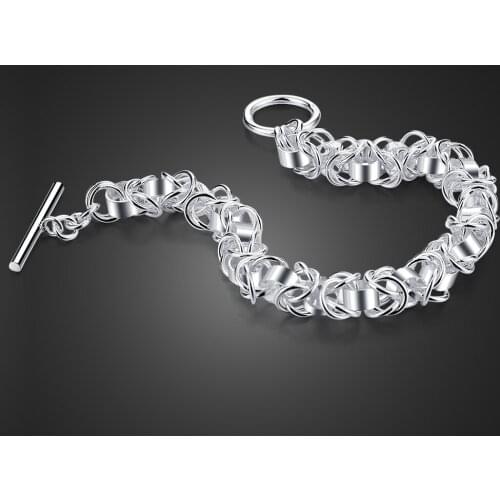 New Trendy Unique Box Chain Men Bracelet Classic 100% 925 Sterling Silver 7 mm 8" Bracelet For Men Women Jewelry Gift