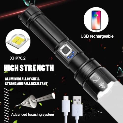 P70.2 Outdoor Strong Light 5-Mode LED Lighting Flashlight Telescopic Zoom Power Prompt Flashlight Tactical Flashlight torch