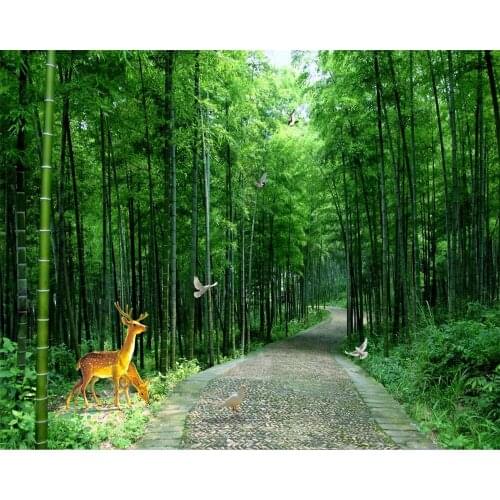 Beibehang Mural 3D wallpaper natural landscape sun bamboo forest deer pigeon sofa TV wall decoration wallpaper for walls 3 d