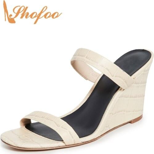 Large Size 11 16 White Snake-Skin Sandals Woman High Wedges Heels Slides Slippers For Ladies Summer Footwear Fashion Holidays