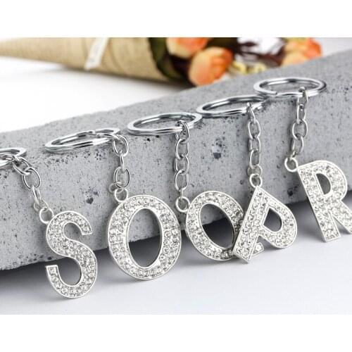 Lucky Zircon English Letter 26 Name Sign Monogram Pendant Keychain Alphabet Initial Mother Father Friend Family Gift Jewelry