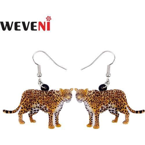 WEVENI Acrylic Floral Leopard Panther Earrings Big Long Dangle Drop Jungle Animal Jewelry For Women Girls Ladies Teens Kids Bulk