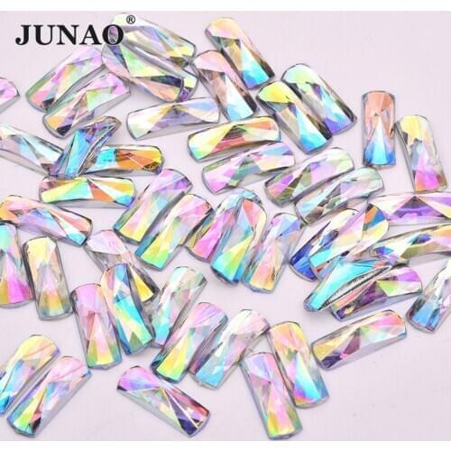 JUNAO 6x16mm Rectangle Crystal AB Rhinestones Flatback Strass Applique Glue On Acrylic Gems Diamond Strass Clothes Decoration