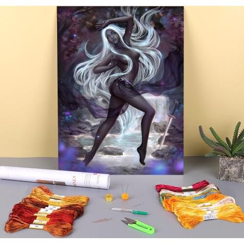 Cartoon Girl Woman Printed Fabric 11CT Cross Stitch DIY Embroidery Full Kit DMC Threads Craft Handmade Needlework Floss