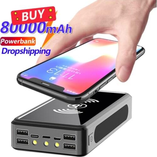 Wireless Solar 80000mAh Power Bank Portable Charger Outdoor Power Bank External Battery Powerbank for Xiaomi Samsung IPhone