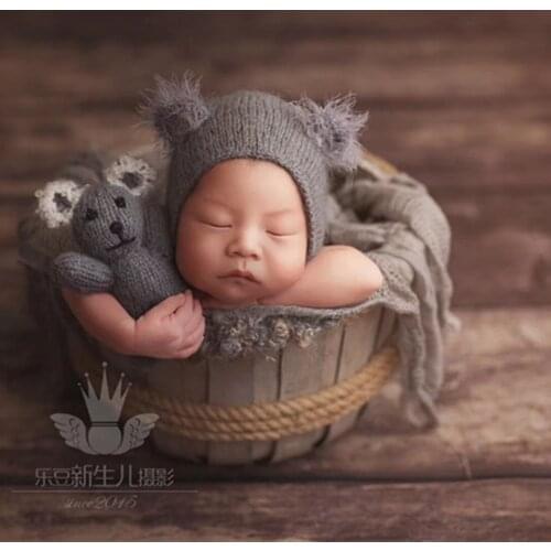 Knitted Koala Bear Hat Toy Newborn Photography Props Stuffed Bear Toy Newborn Animal Doll Crochet Koala Bonnet Baby Photo Prop