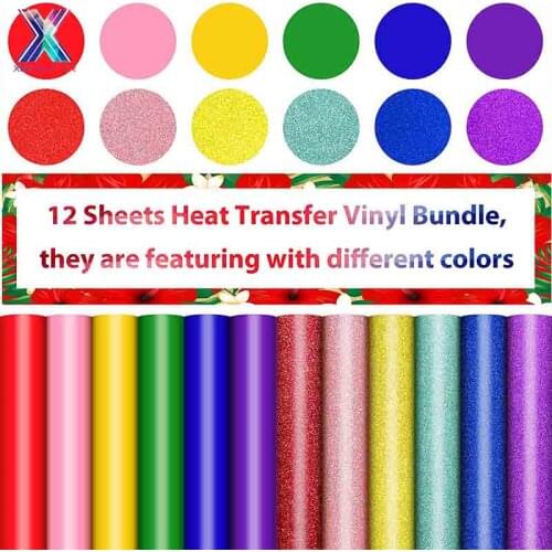 XFX HTV 12 Sheets HTV 12 X 10 Inc Glitter Iron on Vinyl PU Heat Transfer Vinyl Bundle for Shirts Hats Heat Transfer Viny HTV DIY