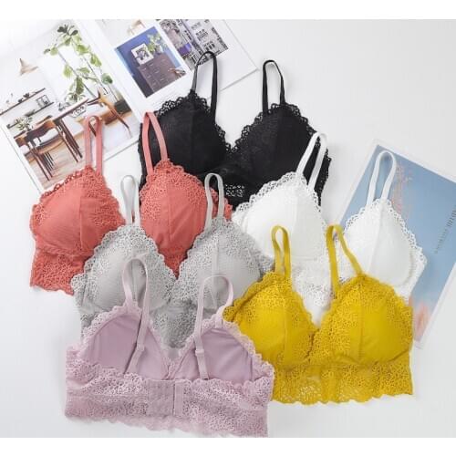 Linbaiway French Style Bras for Women Triangle Cup Sexy Bralette Lingerie Wireless Deep V-neck Bralette Seamless Underwear Mujer