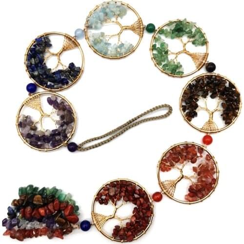 Chakra Energy Yoga Home Decoration Pendant Wrap Tree of Life Natural Stone Healing Meditation Protection Amulet Pendulum 60cm