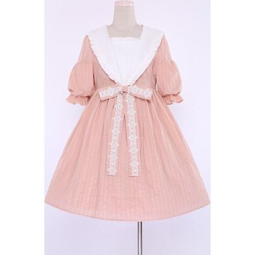 SALE Poetry of Leaf Sweet Womens Lolita Dress Sailor Collar Cotton And Linen Summer Lantern Sleeve Dress Cute 4 Colors