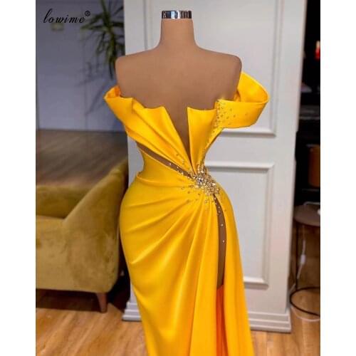3 Designs Gold Celebrity Dresses With Beads Mermaid Kaftan Couture Long Evening Gowns For Women Party Dresses Suknie Wieczorowe