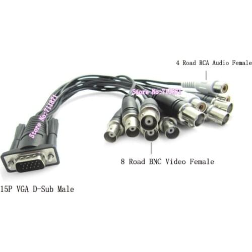 15P VGA D-Sub to 8 BNC Video 4 RCA Aduio 15Pin 4RCA 8BNC Monitor card Video Audio Line 3*5P to 8 Road Video 4 Road Audio Cable