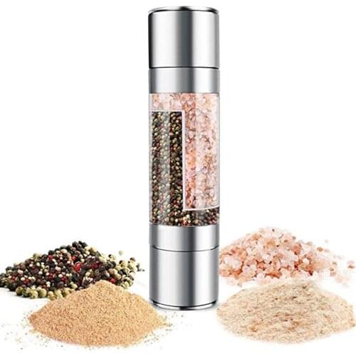 2 IN 1 Salt & Pepper Mill Grinder Seasoning Grinding Stainless Steel Manual Pepper Grinder Kitchen Tools Accessories for Cooking