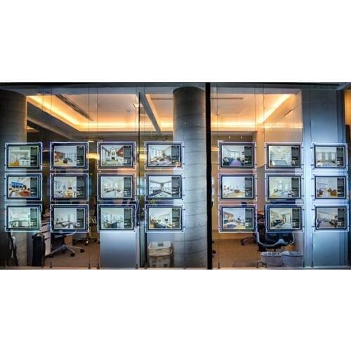 21PCS A3 Single Side Landscape Cable Wires Hanging Acrylic Frame LED Lighted Up Panel Light Box for Estate Agent Window