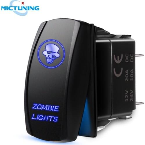 MICTUNING 5Pin Exclusive SPST Toggle Switch with Blue On-Off Laser Zombie Lights Symbol Rocker Switch Waterproof Car Accessories
