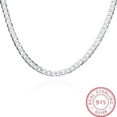 6MM 16inch-24inch Curb Chain Necklaces Silver Jewelry Men Necklace 925 Sterling Silver Necklace Colar Men Jewelry Accessories
