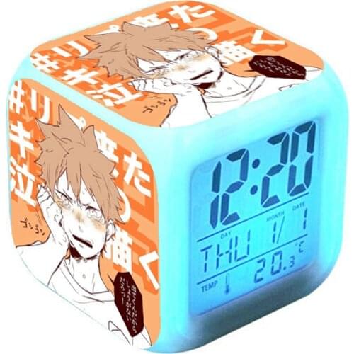 Anime Haikyuu!! LED Alarm Clock Colorful Touch Light Desk Decoration With Thermometer Figurine Toys for Children Christmas Gift