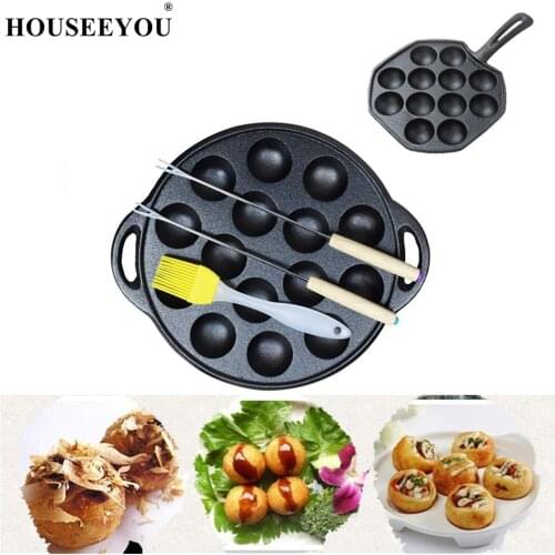 Non Stick Takoyaki Maker Cast Iron Baking Pan Cake Octopus Ball Frying Pan Barbecue Plate for Gas Stove Induction Cooker