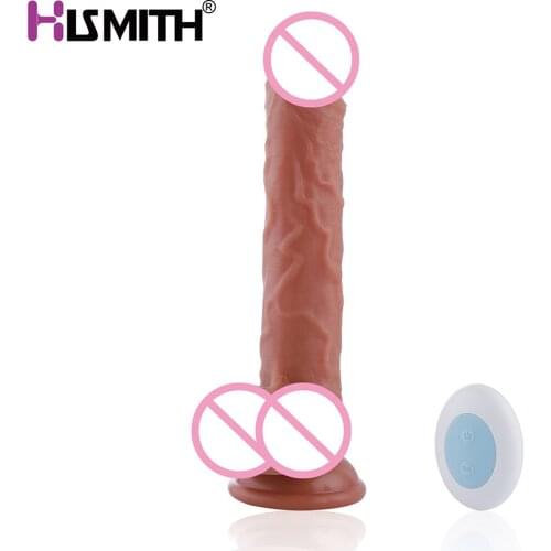HISMITH Wireless Remote Control Vibrator Thrusting Dildo with Strong Suction cup 6 Frequency Vibration Realistic silicone Dildo