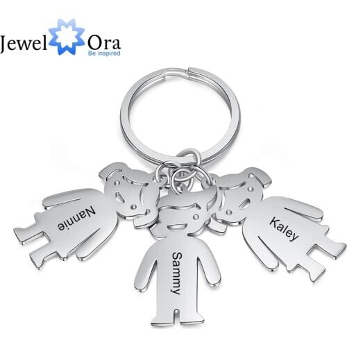 JewelOra Personalized Name Stainless Steel Keychains with Girls Boy Kids Charms Customized Engraved Keychain for Ladies Gifts