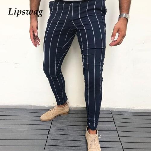 Vintage Striped Printing Pencil Pants Men Casual Spring Summer Mid Waist Trouser Fashion Slim Pants Mens Clothes 2021 Streetwear
