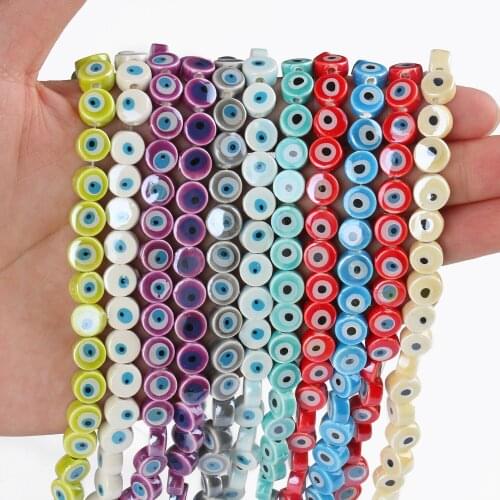 15inch 9x5mm Evil eyes Beads Round Flat Ceramic Porcelain Loose Spacer Beads For Jewelry Making DIY Bracelet Necklace Accessorie