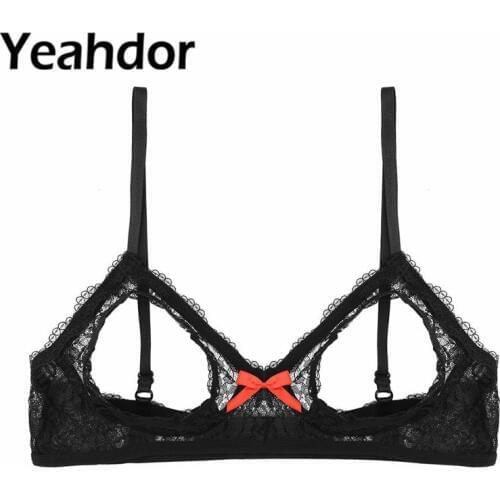 Female Women Sexy Lingerie Lace Floral Open Cup Bra Triangle Bralette V-neck Wire-free Unlined Bra Top Sexy Lace Bra Nightwear