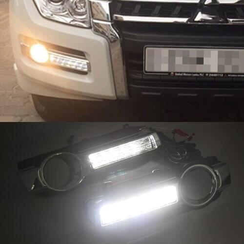 For Mitsubishi Pajero Montero V93 2015 2016 2017 2018 Car DRL LED Daytime Running Light Yellow Signal Function Fog Lamp 12V