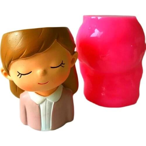 Cute 3D Girl Vase Mould for Cement Plaster Epoxy Resin Clay Handmade Planter Making Tool Concrete Silicone Pot Molds